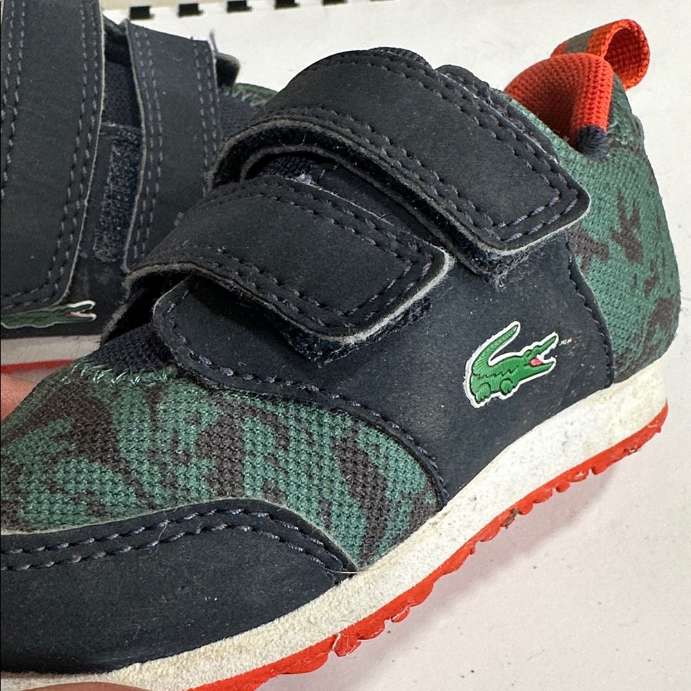 Lacoste Kids Green Orange Double‎ Velcro Strap Sneakers Size 4.5